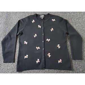 DO Studio Joy Cardigan Sweater Women PL Black Scottie Dog Print Terrier Puppy